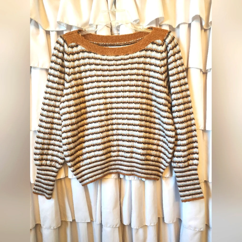 Women's Nine West Brown Stripped Sweater Size Medium - Picture 1 of 3